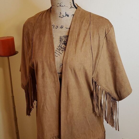 Hollister faux suede Boho cardigan with fringe size Small - Picture 2 of 10